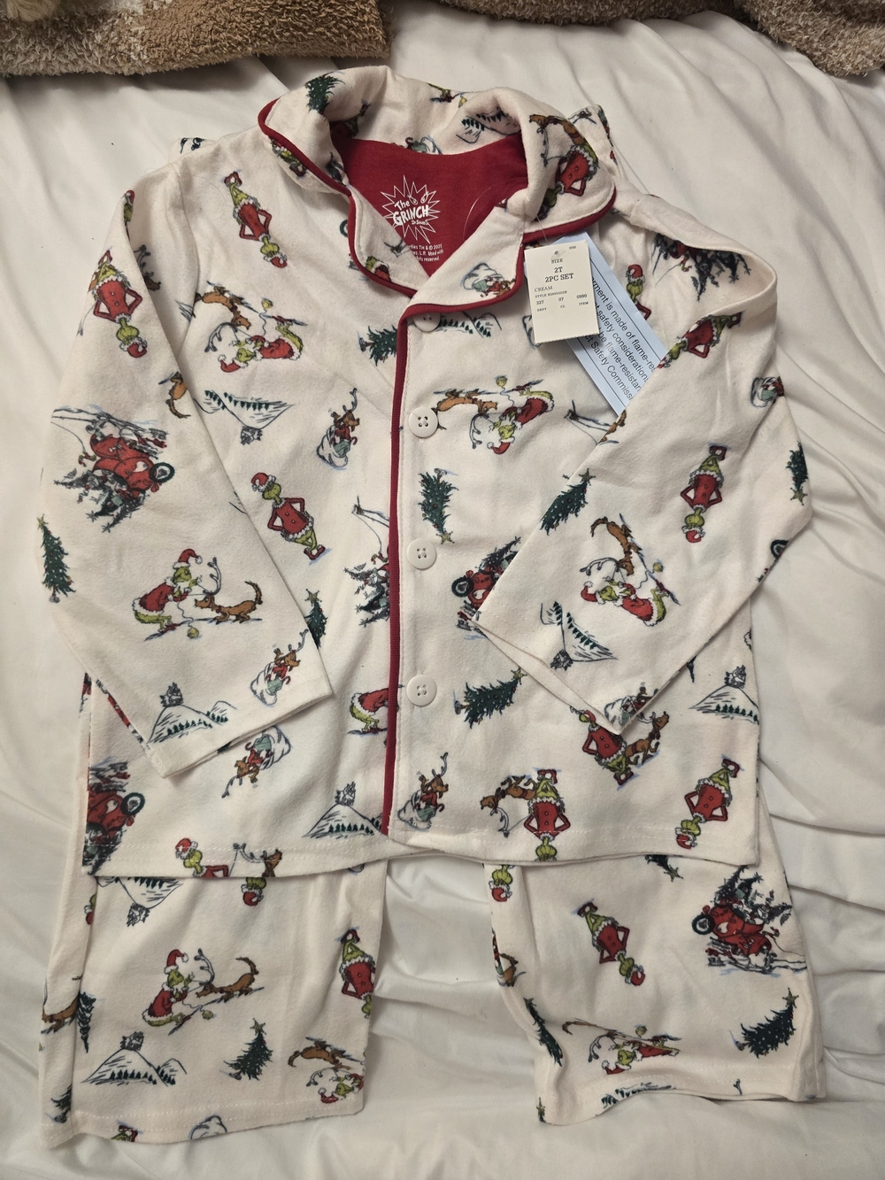 Dr. Seuss Holiday Grinch Pajama Set with Red Trim